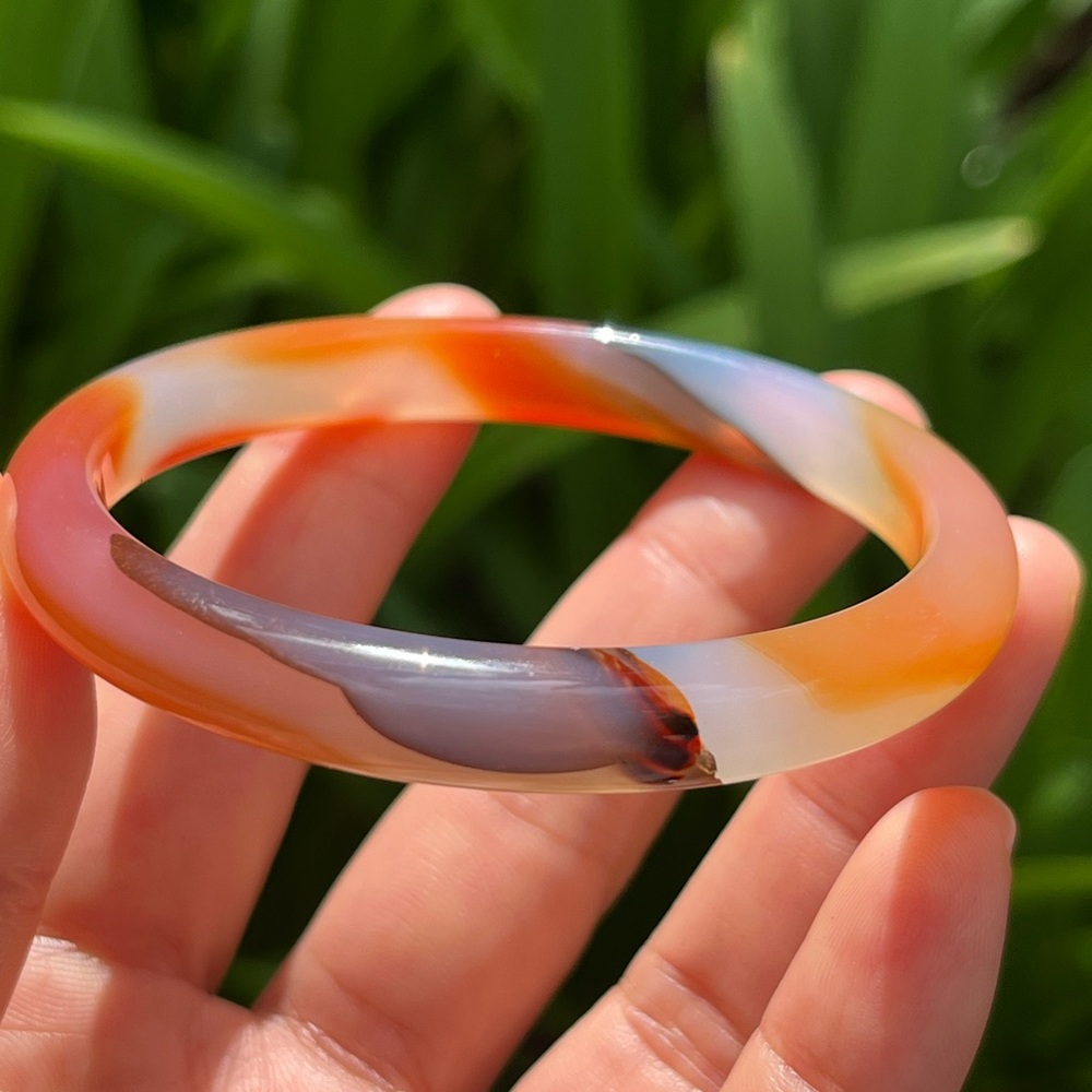 59mm inner diameter skinny unique natural rrange‎ black agate bangle 0102 - Picture 2 of 8